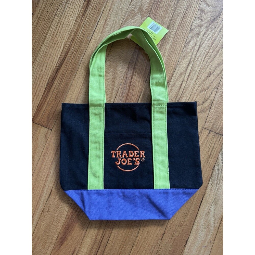 Trader Joe's Crew Black Green Purple Mini Canvas Tote Bag Halloween Fall Autumn